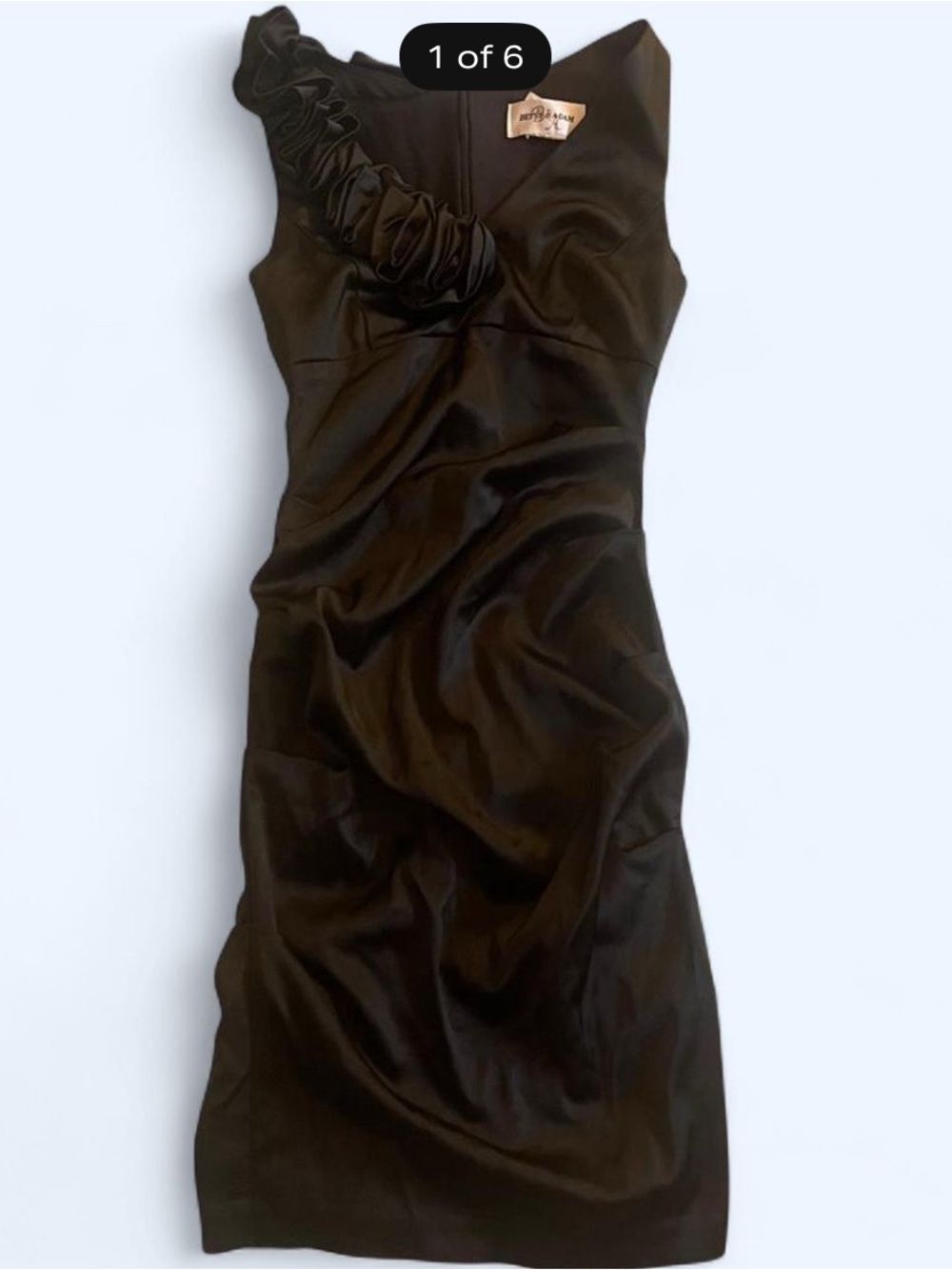Betsy & Adam Black One-Shoulder Ruffle Sheath Dress